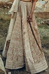 Ease_Beige Velvet Embroidered Nakshi Square Neck Floral Bridal Lehenga Set _at_Aza_Fashions