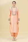 Samyukta Singhania_Peach Cotton Silk Embroidered Kurta Set_Online_at_Aza_Fashions