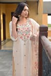 Kasturi Tikmani_Peach Kurta Pure Dupion Silk Pant Stretchable Cotton And Dupatta Set  _Online_at_Aza_Fashions