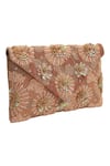 Buy_The Purple Sack_Peach Embroidery, Sequins Floral Envelope Clutch With Sling _at_Aza_Fashions