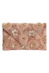 The Purple Sack_Peach Embroidery, Sequins Floral Envelope Clutch With Sling _Online_at_Aza_Fashions