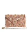 Buy_The Purple Sack_Peach Embroidery, Sequins Floral Envelope Clutch With Sling _Online_at_Aza_Fashions