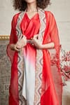 Prisho_Red Silk Embroidered Floral Round Sheer Cape And Draped Pant Set  _Online_at_Aza_Fashions