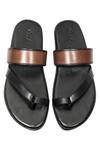 Shop_Dmodot_Black Leather Handmade Strap Sandals_at_Aza_Fashions