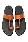 Shop_Dmodot_Brown Leather Handmade Woven Strap Sandals_at_Aza_Fashions