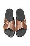 Shop_Dmodot_Brown Leather Cross Strap Sandals_at_Aza_Fashions