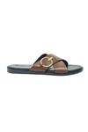 Dmodot_Brown Leather Cross Strap Sandals_Online_at_Aza_Fashions