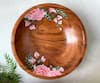 Shop Floursha Brown Acacia Wood Hand Paint Peony Fruit Bowl at Aza Fashions Shop_Floursha_Brown Acacia Wood Hand Paint Peony Fruit Bowl_at_Aza_Fashions