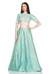 Buy_Salt And Spring_Green Chanderi Floral Motifs Round Embroidered Lehenga And Blouse Set _at_Aza_Fashions