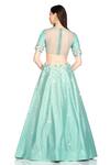 Shop_Salt And Spring_Green Chanderi Floral Motifs Round Embroidered Lehenga And Blouse Set _at_Aza_Fashions
