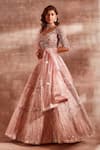 Buy_Studio Iris India_Pink Organza Round Bridal Lehenga Set _at_Aza_Fashions