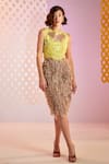 Buy_Pankaj & Nidhi_Beige Organza Embellished 3d Floral Motifs Petalo Hand Skirt  _at_Aza_Fashions