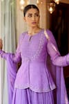 Shop_Nimbus_Purple Anarkali Chanderi Jacket Chanderi Churidar Net Dupatta And Set _Online_at_Aza_Fashions