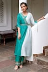 Buy_Nimbus_Blue Kaftan Pure Silk Pants Organza Embroidery V Neck With Belt And _at_Aza_Fashions