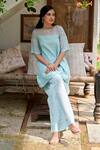 Shop_Label Nimbus_Blue Kurta Chanderi Palazzos Crepe Embroidery Boat Straight And _at_Aza_Fashions