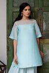 Label Nimbus_Blue Kurta Chanderi Palazzos Crepe Embroidery Boat Straight And _Online_at_Aza_Fashions