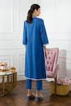 Shop_Sage Saga_Blue Lawn Cotton V Neck Embroidered Kurta And Pant Set _at_Aza_Fashions