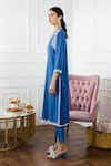 Sage Saga_Blue Lawn Cotton V Neck Embroidered Kurta And Pant Set _Online_at_Aza_Fashions