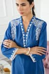 Sage Saga_Blue Lawn Cotton V Neck Embroidered Kurta And Pant Set _at_Aza_Fashions