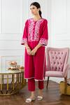 Buy_Sage Saga_Pink Lawn Cotton Round Embroidered Kurta And Pant Set _at_Aza_Fashions