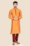 Buy_Aryavir Malhotra_Orange Kurta  Churidar Silk Set_at_Aza_Fashions