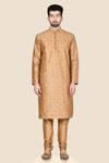 Aryavir Malhotra_Gold Kurta  Churidar Silk Embroidered Set_Online_at_Aza_Fashions