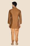 Shop_Aryavir Malhotra_Brown Kurta Jamewar Churidar Dupion Silk Embroidered Set_at_Aza_Fashions