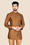 Buy_Aryavir Malhotra_Brown Kurta Jamewar Churidar Dupion Silk Embroidered Set_Online_at_Aza_Fashions