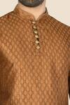 Aryavir Malhotra_Brown Kurta Jamewar Churidar Dupion Silk Embroidered Set_at_Aza_Fashions