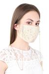 Buy_Puneet Gupta_Beige Embroidered Face Mask With Chain Single Pc_at_Aza_Fashions