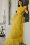 Buy_Paulmi And Harsh_Yellow Organza Saree With Embellished Blouse_at_Aza_Fashions