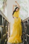 Shop_Paulmi And Harsh_Yellow Organza Saree With Embellished Blouse_at_Aza_Fashions