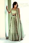 Buy_Paulmi And Harsh_Green Viscose Cotton Silk Floral Print Jacket Lehenga Set_at_Aza_Fashions