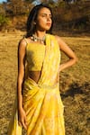 Buy_Paulmi and Harsh_Yellow Crepe Sweetheart Neck Printed Pre-draped Saree Set _Online_at_Aza_Fashions