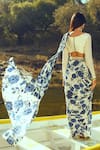 Paulmi and Harsh_Blue Crepe Square Neck Printed Pre-draped Saree Set_Online_at_Aza_Fashions