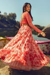 Shop_Paulmi and Harsh_White Organza V Neck Printed Lehenga Set _at_Aza_Fashions