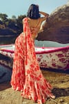Paulmi and Harsh_Pink Georgette Square Neck Printed Pre-draped Sharara Saree Set For Women_Online_at_Aza_Fashions