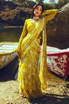 Paulmi And Harsh Yellow Georgette V Neck Printed Ruffle Pre-draped Saree Set Online at Aza Fashions Paulmi And Harsh_Yellow Georgette V Neck Printed Ruffle Pre-draped Saree Set_Online_at_Aza_Fashions