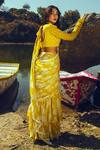 Shop Paulmi And Harsh Yellow Georgette V Neck Printed Ruffle Pre-draped Saree Set at Aza Fashions Shop_Paulmi And Harsh_Yellow Georgette V Neck Printed Ruffle Pre-draped Saree Set_at_Aza_Fashions