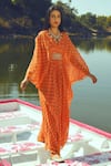 Buy_Paulmi and Harsh_Orange Georgette V Neck Printed Kaftan _at_Aza_Fashions