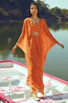 Paulmi and Harsh_Orange Georgette V Neck Printed Kaftan _Online_at_Aza_Fashions