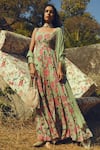 Buy Paulmi And Harsh Green Chiffon, Georgette Sweetheart Neck Printed Anarkali With Dupatta at Aza Fashions Buy_Paulmi And Harsh_Green Chiffon, Georgette Sweetheart Neck Printed Anarkali With Dupatta _at_Aza_Fashions