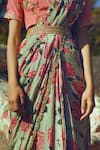 Paulmi and Harsh_Green Crepe V Neck Printed Pre-draped Saree Set _Online_at_Aza_Fashions