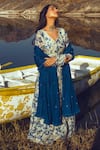 Buy_Paulmi and Harsh_Blue Anarkali Malai Chanderi Dupatta Mul Cotton V Neck With _at_Aza_Fashions