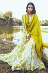 Buy_Paulmi and Harsh_White Anarkali Malai Chanderi Dupatta Mul Cotton V Neck With _at_Aza_Fashions