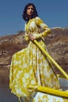 Shop_Paulmi and Harsh_Yellow Georgette Floral Print Anarkali With Jacket_at_Aza_Fashions