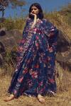 Buy_Paulmi and Harsh_Blue Cotton Silk V Neck Floral Print Kaftan _at_Aza_Fashions