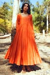 Paulmi and Harsh_Orange Anarkali And Pant Mul Cotton Dupatta Chanderi Embroidery Round Set_Online_at_Aza_Fashions