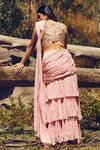 Shop_Paulmi and Harsh_Pink Pre-draped Saree With Blouse_at_Aza_Fashions