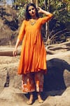 Buy_Paulmi and Harsh_Orange Anarkali And Pant Mul Cotton Dupatta Chanderi Embroidery Round Set 